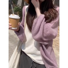 批发慵懒风马海毛灯笼袖针织薄款防晒开衫女春<b class='q'>夏</b>新款松弛显瘦宽松上衣
