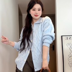 批发韩系减龄慵懒长袖针织<b class='q'>开衫</b>女秋冬穿搭显瘦独特别致超好看毛衣KI