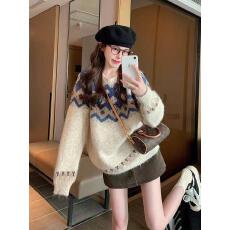 批发费尔岛圆领毛衣女2025新款秋<b class='q'>冬</b>加厚港味复古慵懒风套头针织衫上衣