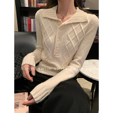 批发复古polo翻领针织衫女上衣2025新款秋<b class='q'>冬</b>季麻花套头学院风打底毛衣