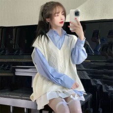 批发麻花V领针织<b class='q'>背心</b>马甲女内搭毛衣秋冬季宽松外穿无袖叠穿马夹上衣