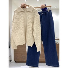 批发韩版复古慵懒风软糯麻花毛衣女秋冬洋气休闲减龄百搭拉链针织开衫