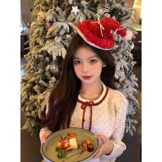 批发红色波点蝴蝶结设计感跨年穿搭针织衫毛衣女款2025新款秋冬季上衣