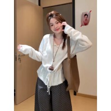 批发大码<b class='q'>胖</b><b class='q'>mm</b>设计感绑带收腰显瘦镂空针织衫时尚减龄别致上衣女早春季