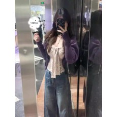 批发法式慵懒感蝙蝠袖紫色毛衣女秋冬氛围感休闲气质宽松显瘦<b class='q'>针织</b>外套