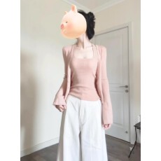 批发毛衣针织开衫<b class='q'>外套女</b>春秋季2026新款早春穿搭粉色吊带背心上衣套装