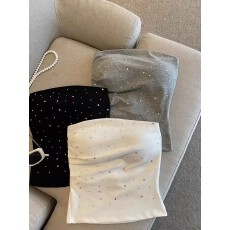 批发带胸垫 法式多巴胺纯欲春装矮个子女装显高性感抹胸烫钻修身减龄