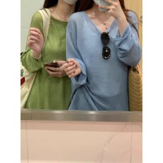 批发蓝色镂空设计感天丝罩衫女春季薄款宽松百搭慵懒长袖套头防晒上衣