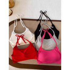 批发沙滩度假性感绑带挂脖<b class='q'>吊带</b><b class='q'>背心</b>女夏内搭外穿短款带胸垫露肚脐上衣