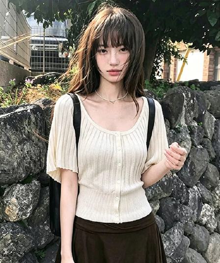 6 양모 한 부서 장기 Pleat 라운드 넥 니트 오픈 가디건 여성 품격 허리 수축 반팔 티셔츠 캐주얼 배트윙 소매 켜기