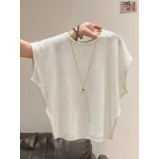 批发简约宽松<b class='q'>蝙蝠</b>袖冰丝针织衫女夏薄款圆领遮肉显瘦休闲短袖T恤上衣