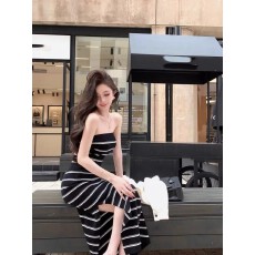 批发性感御姐风套装女夏季撞色高级感抹胸背心气质开叉包臀长裙两件套