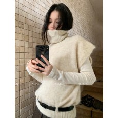 批发慵懒风白杏色高领马海毛毛衣<b class='q'>背心</b>女秋冬叠穿坎肩无袖针织马甲上衣