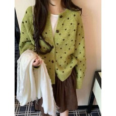 批发韩系波点时尚<b class='q'>针织</b>开衫女秋季新款韩系宽松显瘦百搭毛衣外套上衣潮