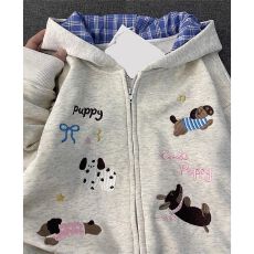 批发绣花  华棉复牛奶丝/超柔 美式小狗刺绣<b class='q'>开衫</b>连帽<b class='q'>卫衣</b>外套