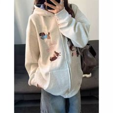 批发绣花 华棉复牛奶丝/超柔 美式小狗刺绣<b class='q'>开衫</b>连帽<b class='q'>卫衣</b>外套