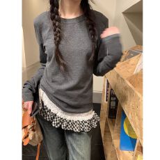 批发德容 1.1 辣韩系芭蕾风T恤女装<b class='q'>秋</b>冬花边内搭短款打底衫上衣