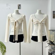 批发随心裁1*1 260g 烫钻长袖T恤女2025秋季新款修身显瘦百搭上衣