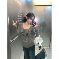 批发【270克1.1德绒】美式辣妹U领修身内搭打底衫长袖t恤上衣女<b class='q'>休闲</b>