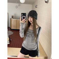 批发270克1.1德绒美式辣妹U领修身内搭打底衫长袖<b class='q'>t</b><b class='q'>恤</b>上衣女休闲