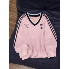 批发（华棉复合真超）印花V领长袖卫衣女秋蕾丝拼接上衣