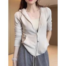 批发欧货设计感拉链连帽<b class='q'>卫衣</b><b class='q'>女</b>装秋冬季2025新款修身百搭外套简约上衣