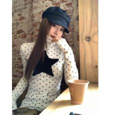 批发官图 广州罗纹德绒270<b class='q'>克</b>1*1半高领长袖T恤波点星星毛绒上衣