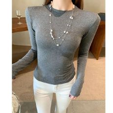 批发【<b class='q'>莫代尔</b>260克】烫钻圆领收腰显瘦长袖正肩<b class='q'>T</b><b class='q'>恤</b>女短款打底衫上衣