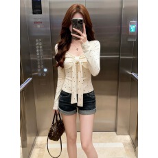 批发德绒1*1韩系巨好看的波点蝴蝶结女秋<b class='q'>冬</b>内搭秋季新款上衣