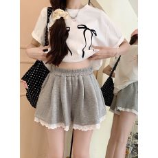 批发【立体腰头 纯棉华棉 浙江货】夏季蕾丝边运动短裤