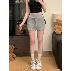 批发纯棉华棉复合牛奶丝 <b class='q'>运动</b><b class='q'>短裤</b><b class='q'>女</b>夏季抽绳高腰美式休闲裤居家热裤