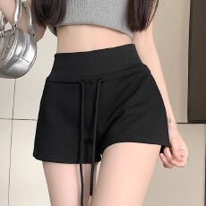 批发纯棉华棉复合牛奶丝 运动短裤女夏季抽绳高腰美式<b class='q'>休闲裤</b>居家热裤