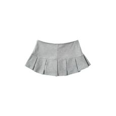 批发新款女小个子美式低腰A字短裙纯欲灰色<b class='q'>百褶</b>运动防走光<b class='q'>半身裙</b>