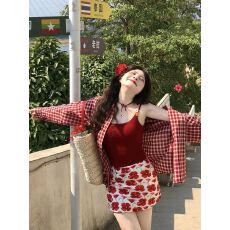 批发带胸垫小雏菊花朵胸针双肩带背心上衣含胸垫