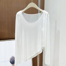 批发官图 竹节罗纹110克御姐薄款休闲显瘦<b class='q'>长袖</b><b class='q'>T</b><b class='q'>恤</b>百搭防晒上衣