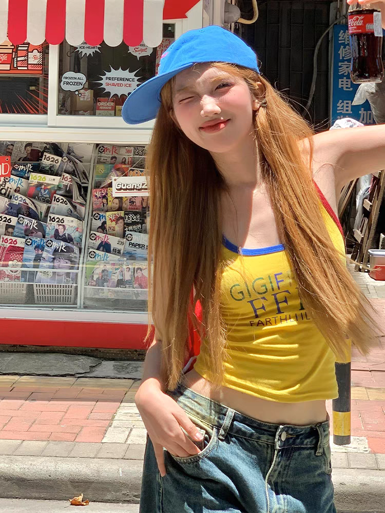카운터 면 순면 색상 알파벳 배색 작은 슬링 조끼