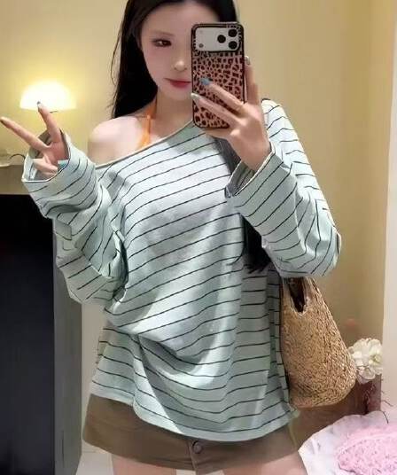 투피스 세트 조끼 벨트 가슴 패드 대나무 마디 리브 얇은 스타일 자외선 차단 긴팔 여성 루즈핏 블라우스