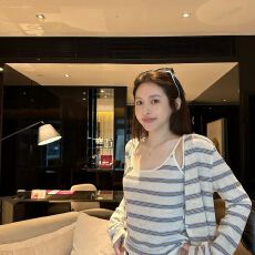 批发条纹针织内搭吊带背心夏季气质防晒<b class='q'>薄款</b>长袖开衫上衣套装