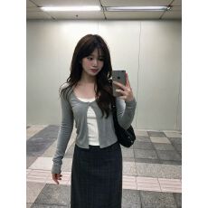 批发【1*1 260克莫代尔】撞色假两件长袖<b class='q'>罩衫</b>修身收腰显瘦百搭上衣