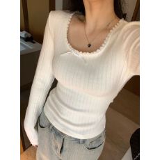 批发36%涤 2%氨纶 43%棉 19%锦纶<b class='q'>蕾丝</b>打底针织衫秋冬上衣