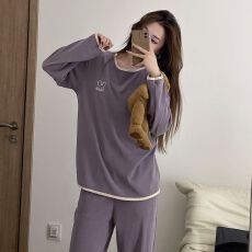 批发秋冬季新款睡衣女德绒保暖打底简约长袖套头可外穿休闲家居服套装