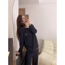 批发秋冬季新款睡衣女德绒保暖打底简约长袖套头可外穿休闲家居服套装