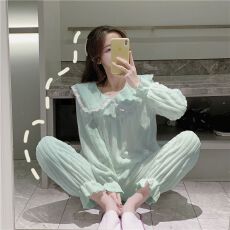 批发宏达盛冬季睡衣女公主风娃娃领蕾丝边可爱法兰绒家居服<b class='q'>套装</b>