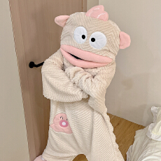 批发秋冬睡袍网红爆款小丑鱼睡<b class='q'>衣</b><b class='q'>连体</b>提花绒珊瑚绒加绒加厚搞怪大嘴鱼