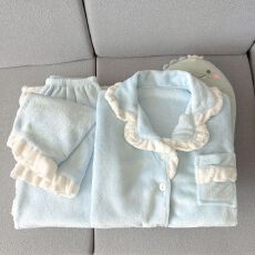 批发爆款秋冬季<b class='q'>睡衣</b>女法兰<b class='q'>绒</b><b class='q'>珊瑚</b><b class='q'>绒</b>开衫荷叶边奶呼呼纯色家居服套装