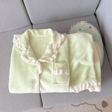 批发爆款秋冬季<b class='q'>睡衣</b>女法兰<b class='q'>绒</b><b class='q'>珊瑚</b><b class='q'>绒</b>开衫荷叶边奶呼呼纯色家居服套装