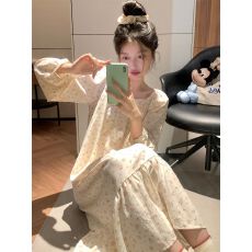 批发睡裙女<b class='q'>春</b>秋季云朵棉韩系浪漫小粉花甜美碎花长袖家居服睡衣女