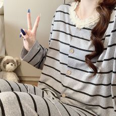 批发【实拍】2026新款大量现货春秋季高密仿<b class='q'>棉</b>开衫长袖花边<b class='q'>睡衣</b>家居服