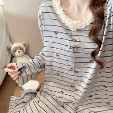 批发实拍2026新款大量现货春秋季高密仿<b class='q'>棉</b>开衫长袖花边<b class='q'>睡衣</b>家居服