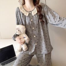 批发实拍2026新款大量现货春秋季高密仿<b class='q'>棉</b>开衫长袖花边<b class='q'>睡衣</b>家居服